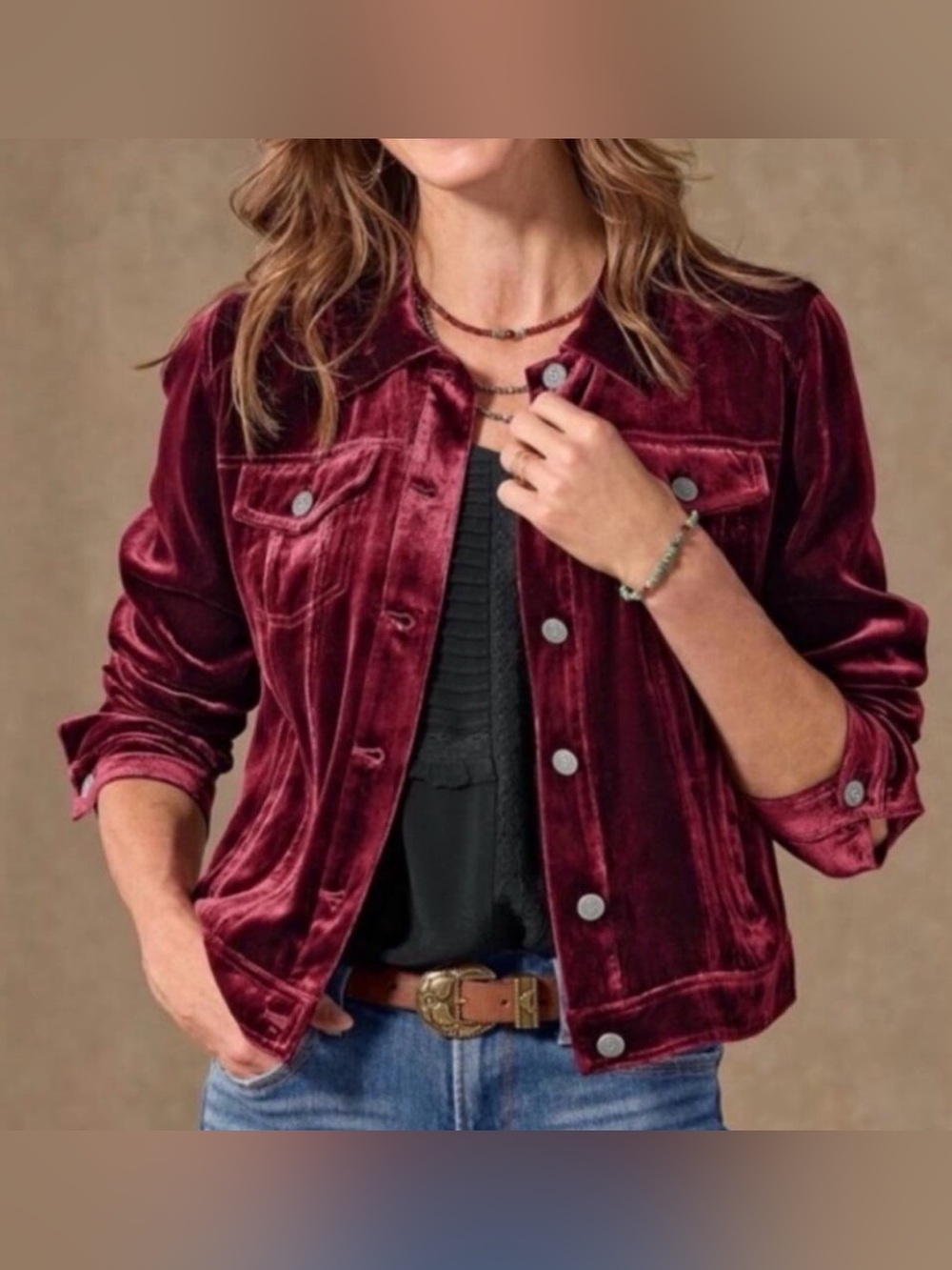 Sundance Wren II Velvet Jacket Large Maroon